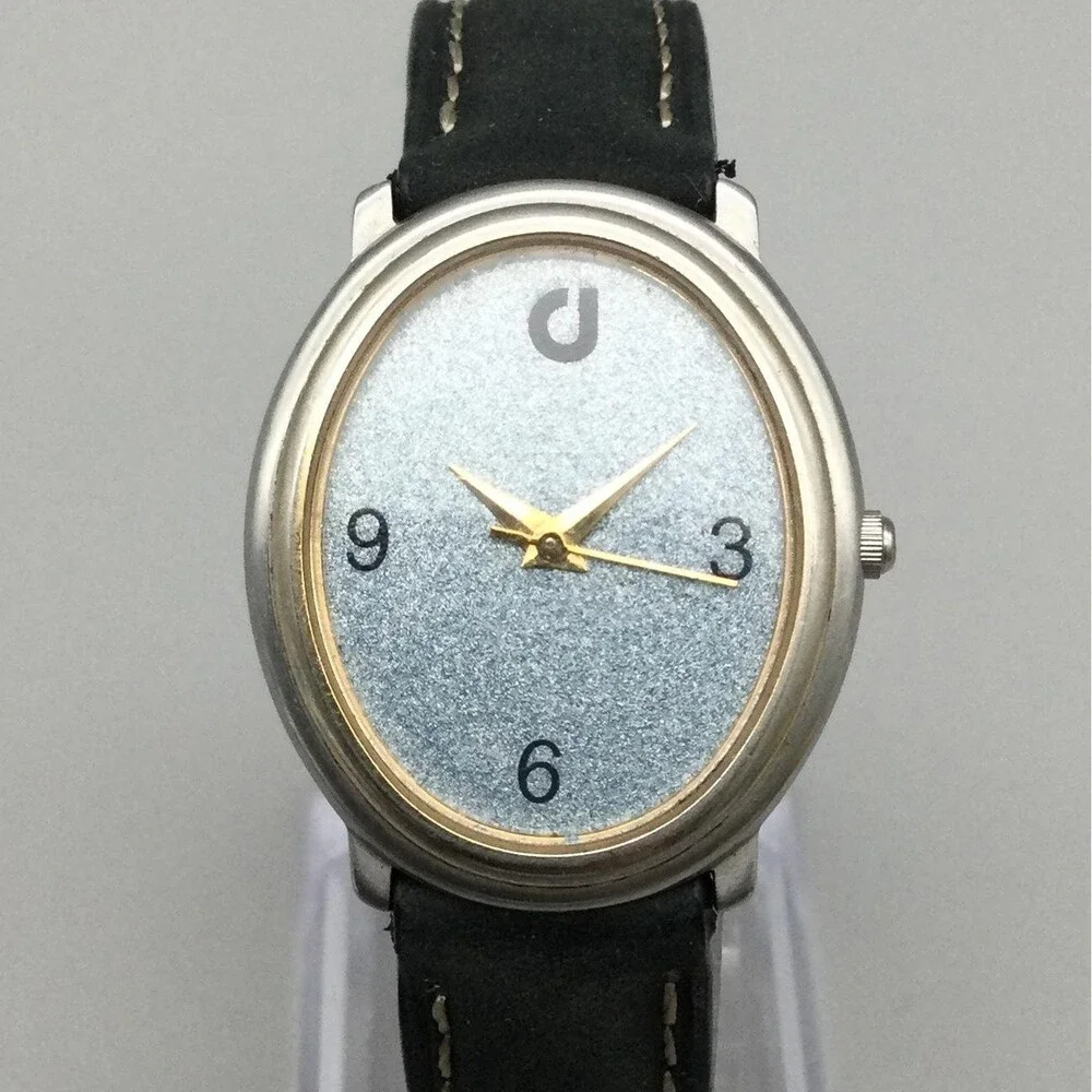 Charles Jourdan Womens Watch 27mm Blue Oval Dial Leather Stainless New Battery